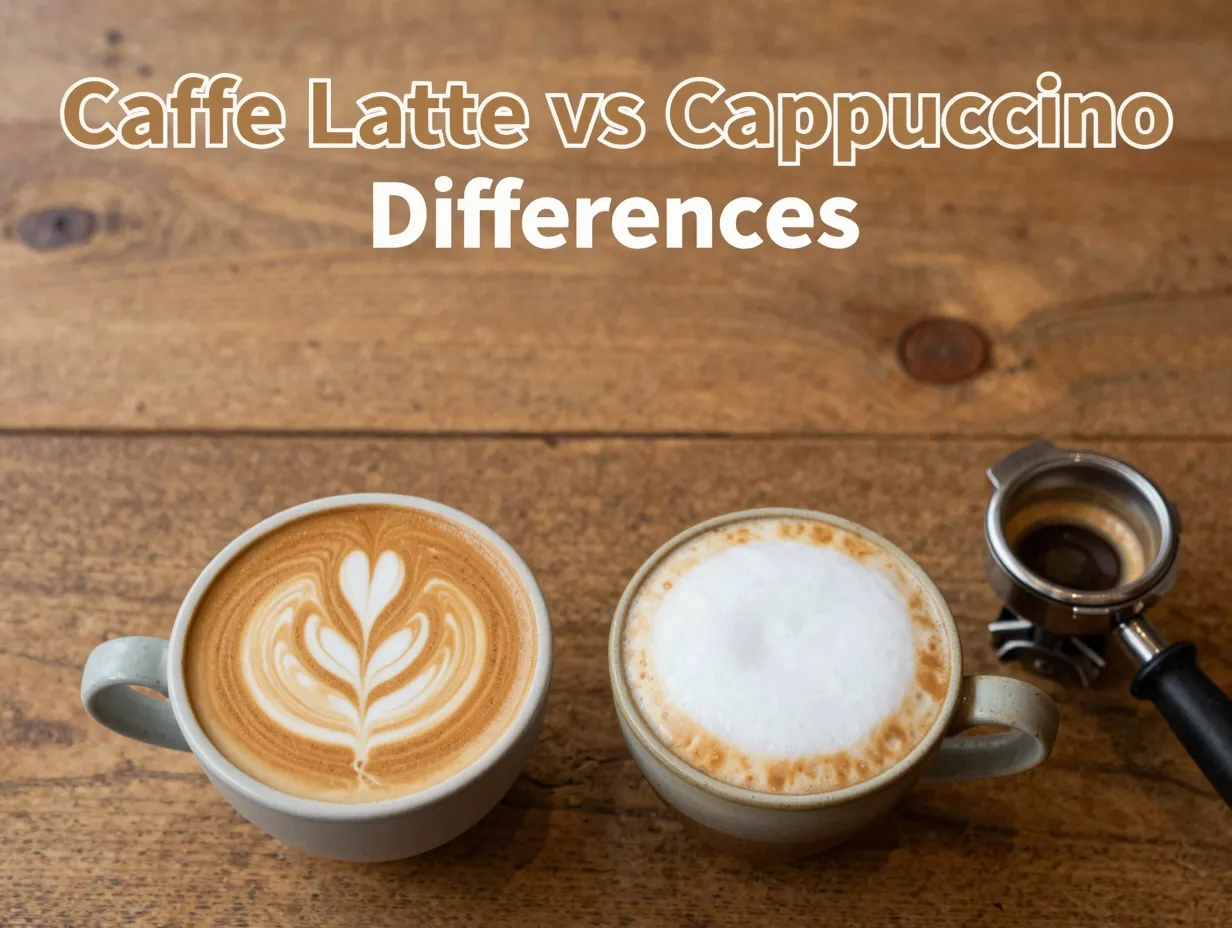 Aerial view latte art cappuccino foam espresso cups wooden table