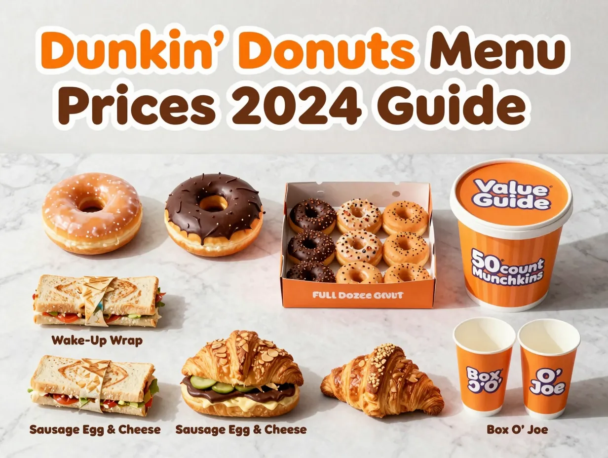 Glazed donut munchkins wake up wrap box o joe price guide flat lay