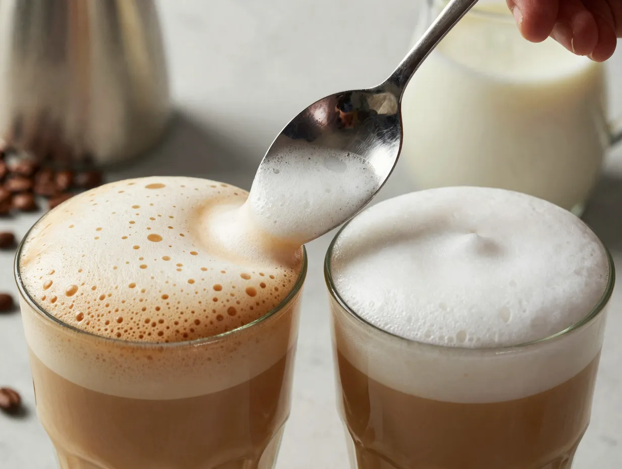 Spoon test on cappuccino macrofoam versus latte microfoam texture