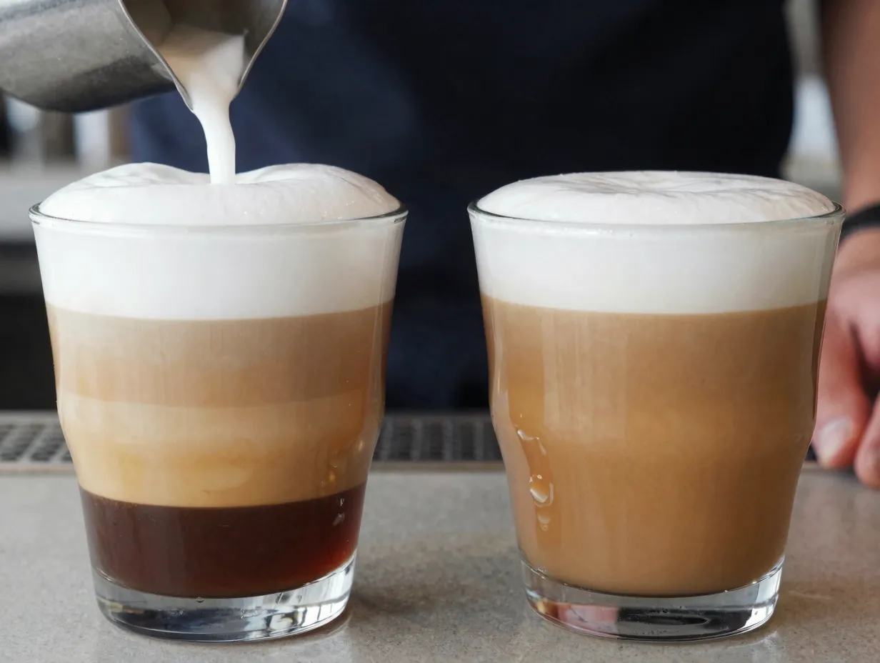 Layered cappuccino stripes versus uniform integrated latte appearance