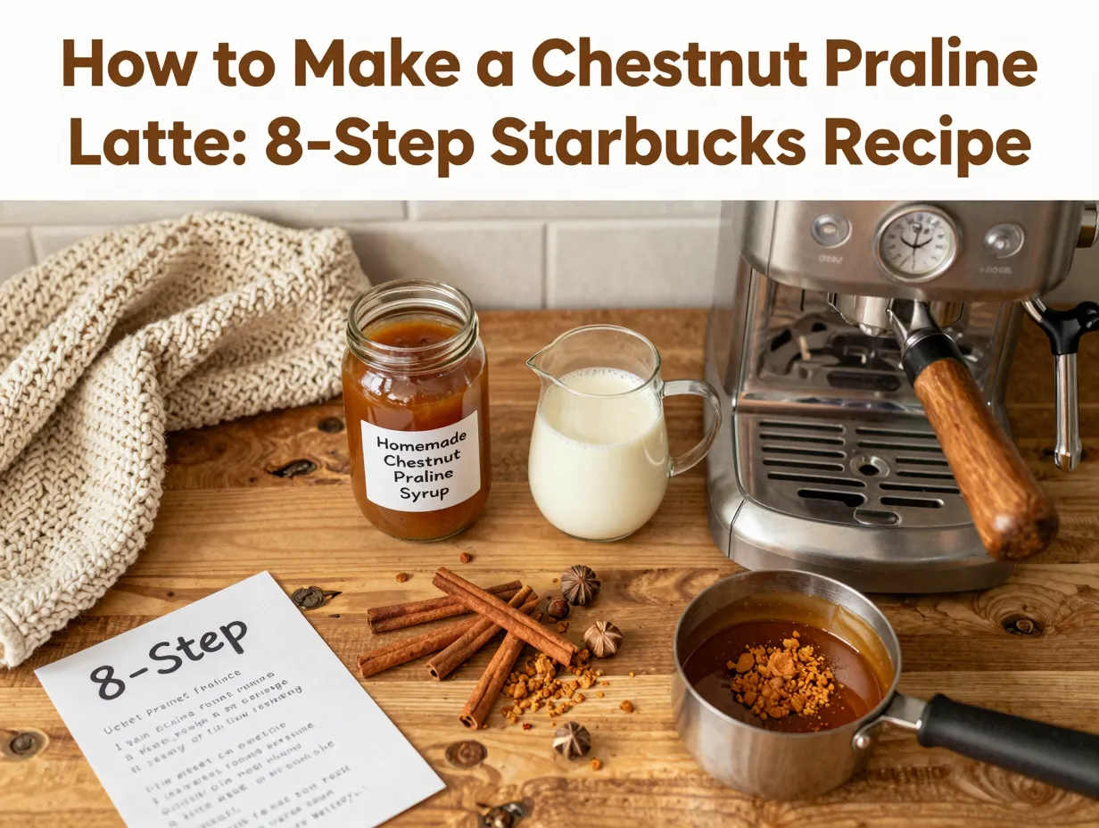 Homemade chestnut praline latte flatlay ingredients