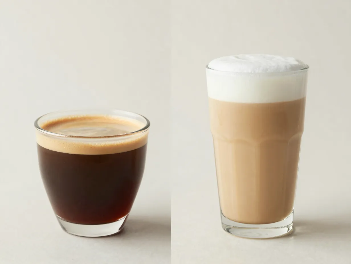 Dark strong espresso forward flat white versus light creamy milk forward latte