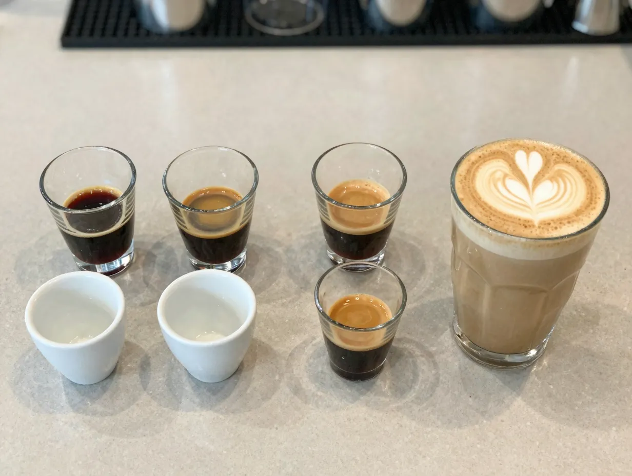 Two espresso shots for flat white versus one espresso shot for latte