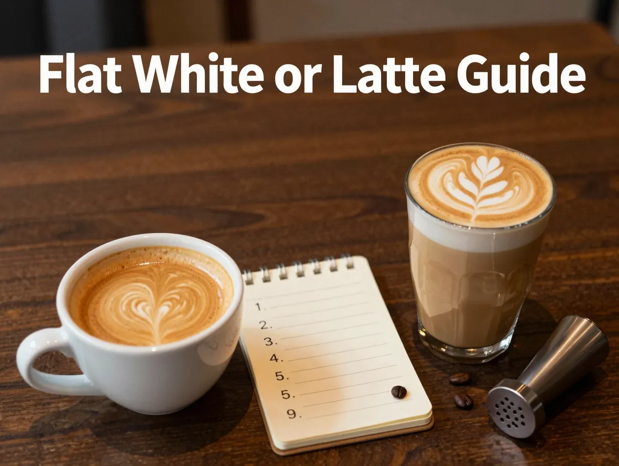 Flat white latte comparison checklist espresso milk foam cafe