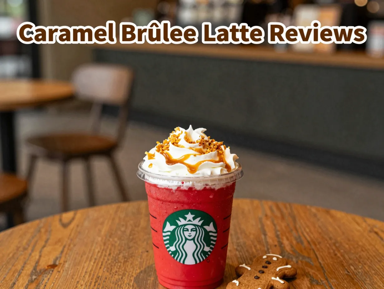 Starbucks holiday cup caramel brulée latte whipped cream topping