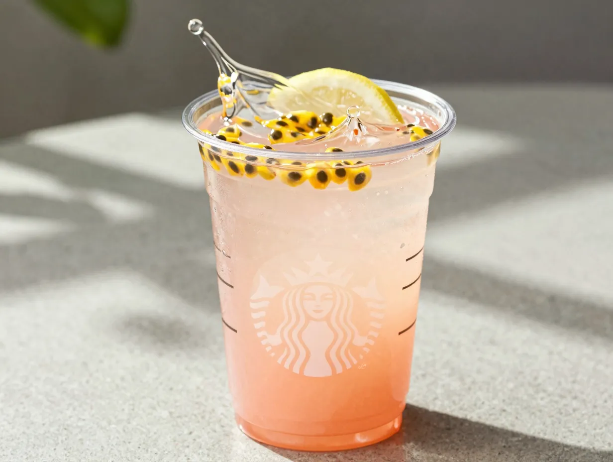 Pink passion drink with lemonade splash and tea infusion
