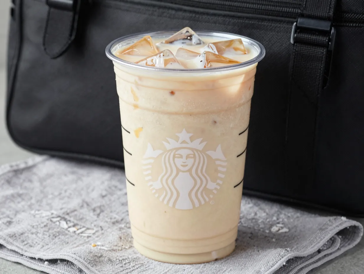 Protein pink drink with oat milk and vanilla syrup in cup