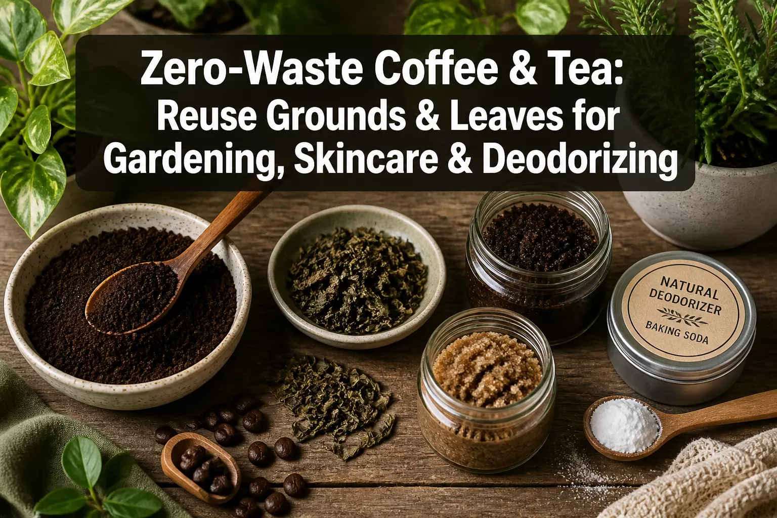 Zero waste coffee tea grounds leaves upcycle hero