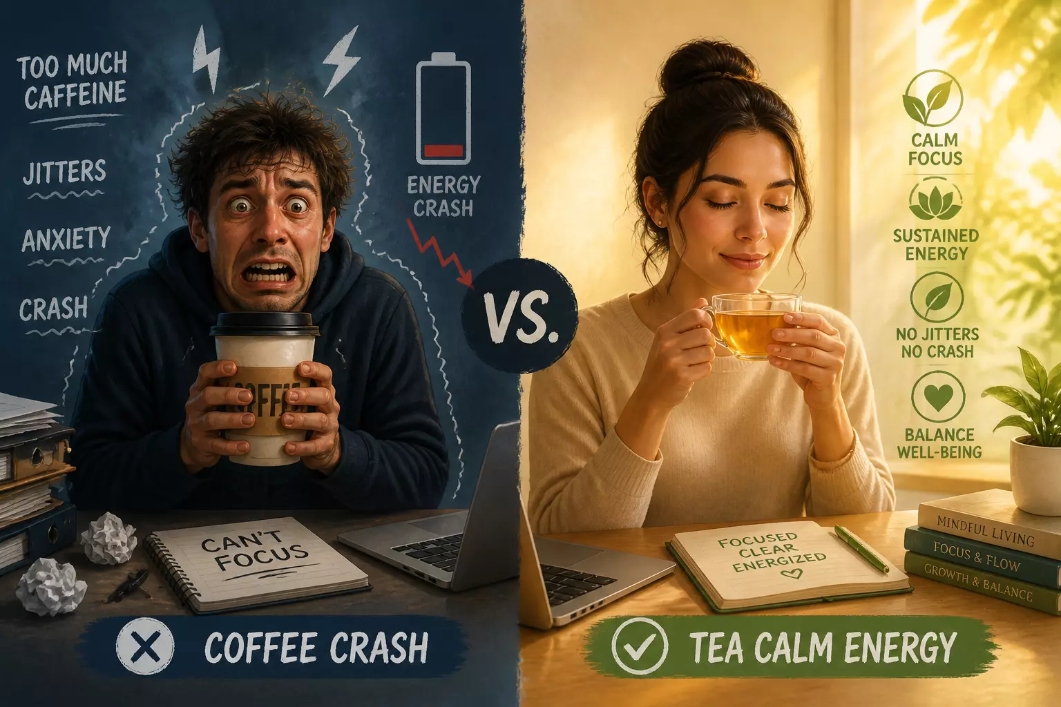 Coffee crash vs tea calm energy