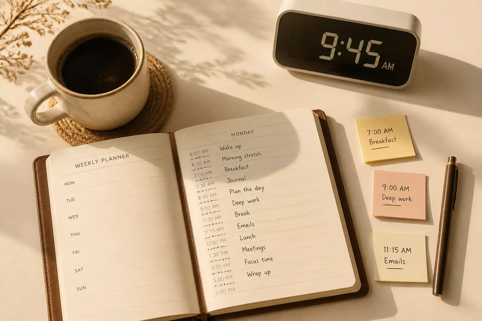 Morning planner coffee wait til nine thirty