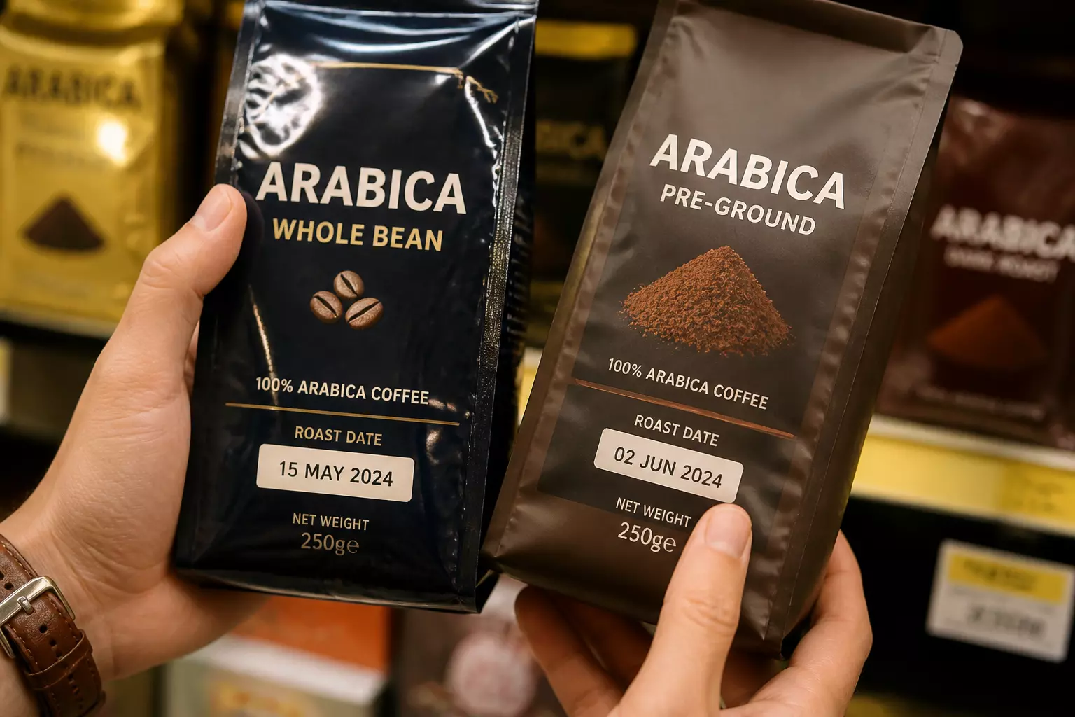 Supermarket coffee roast date check macro