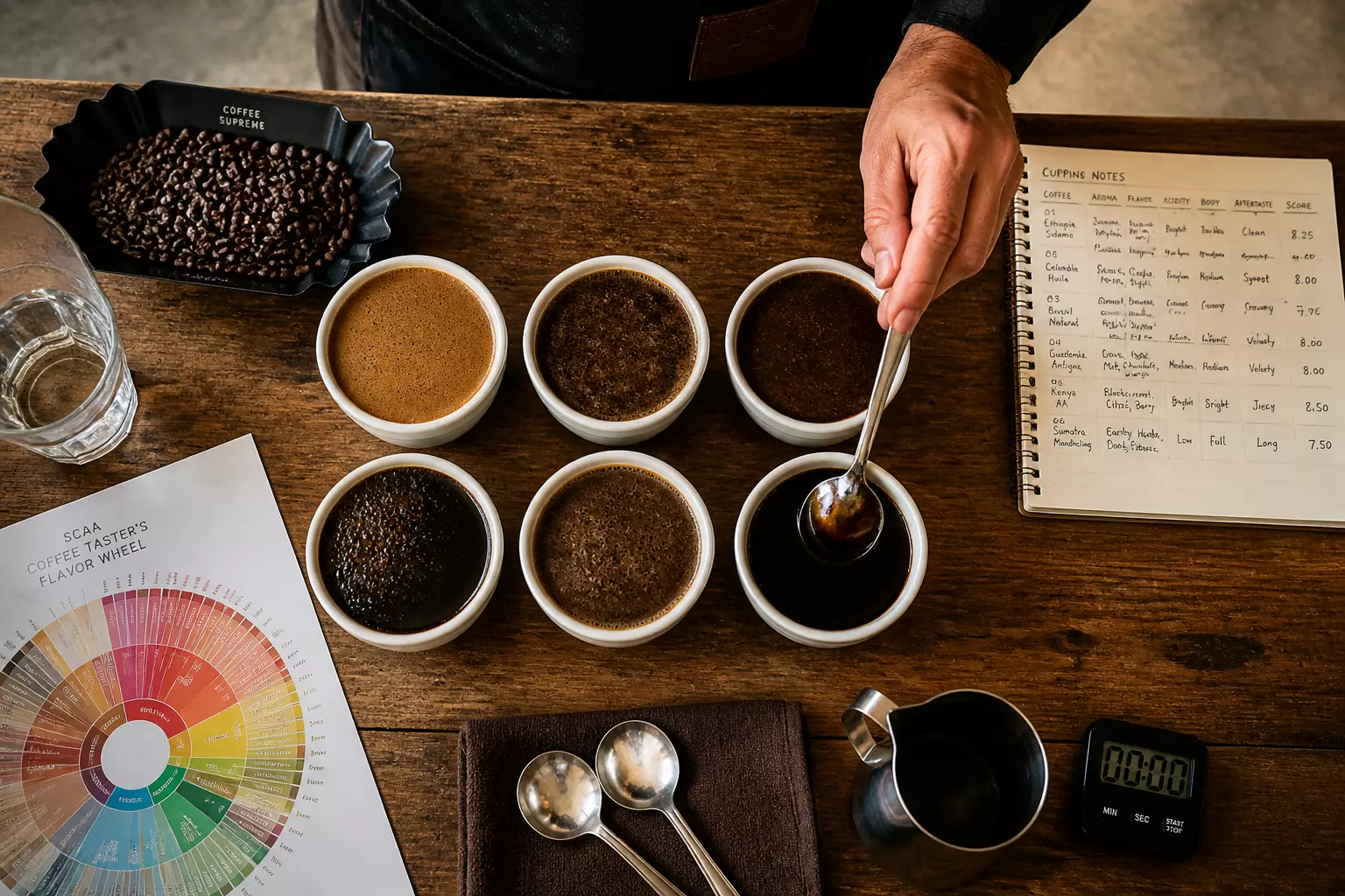 Coffee cupping roast level tasting session