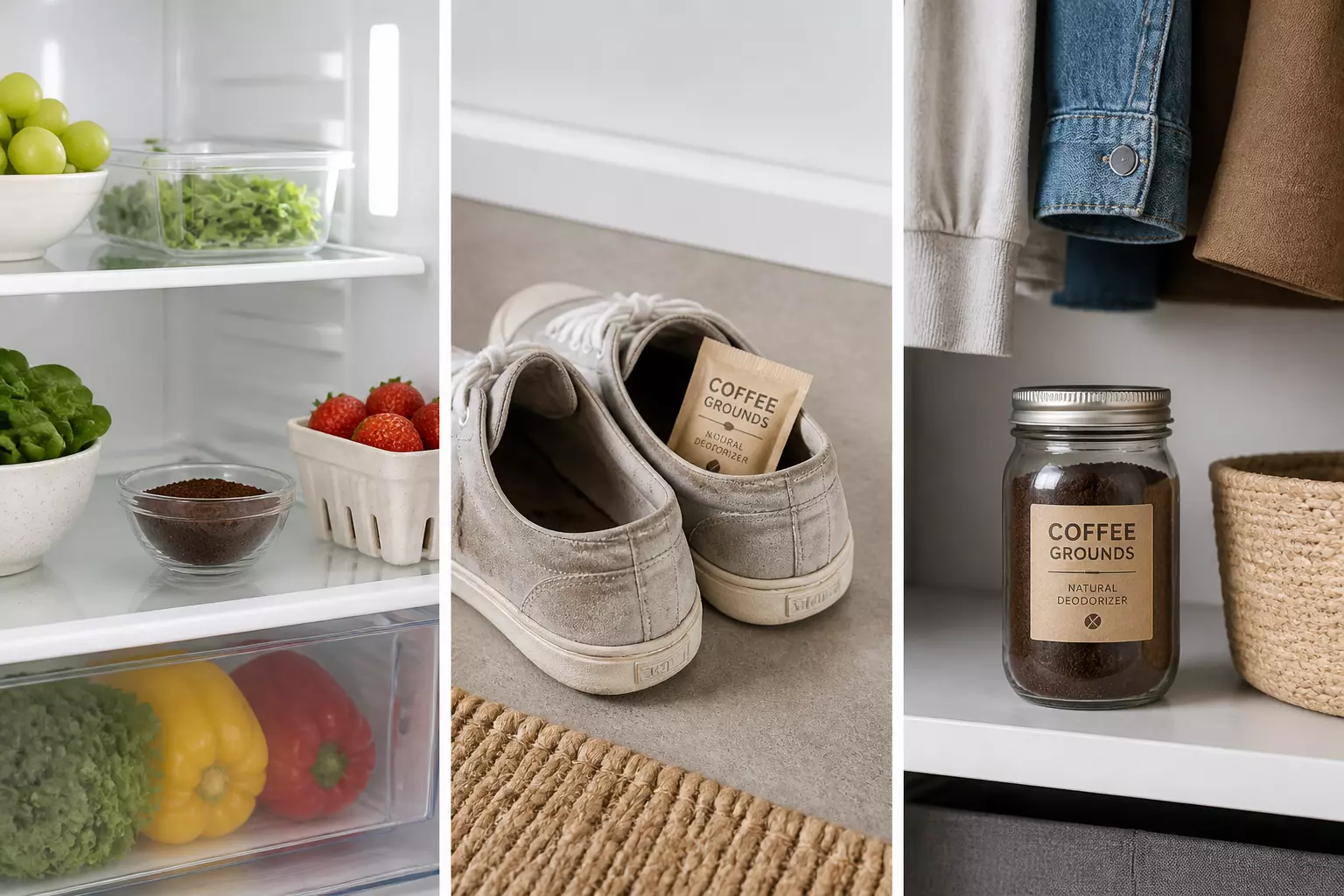 Coffee grounds deodorizer sneakers fridge closet