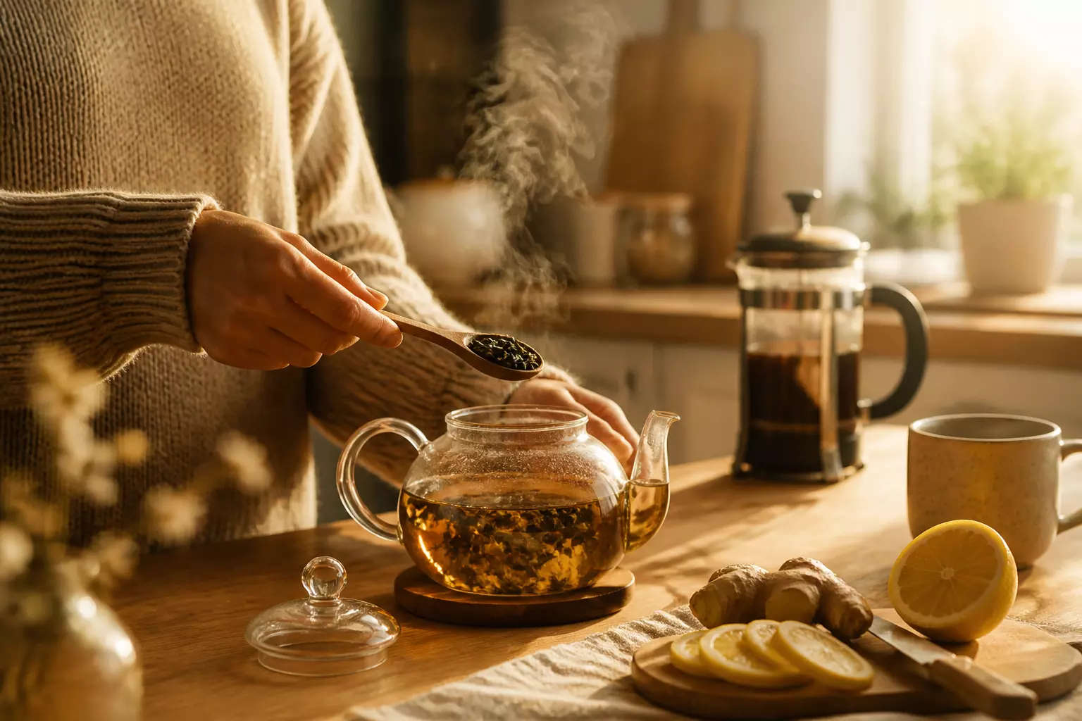 Tea brewing ritual coffee maker background