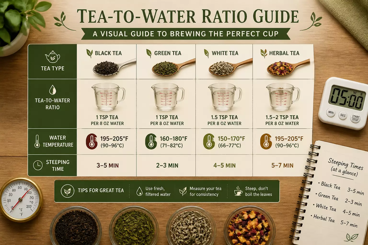 Tea to water ratio guide no infuser needed