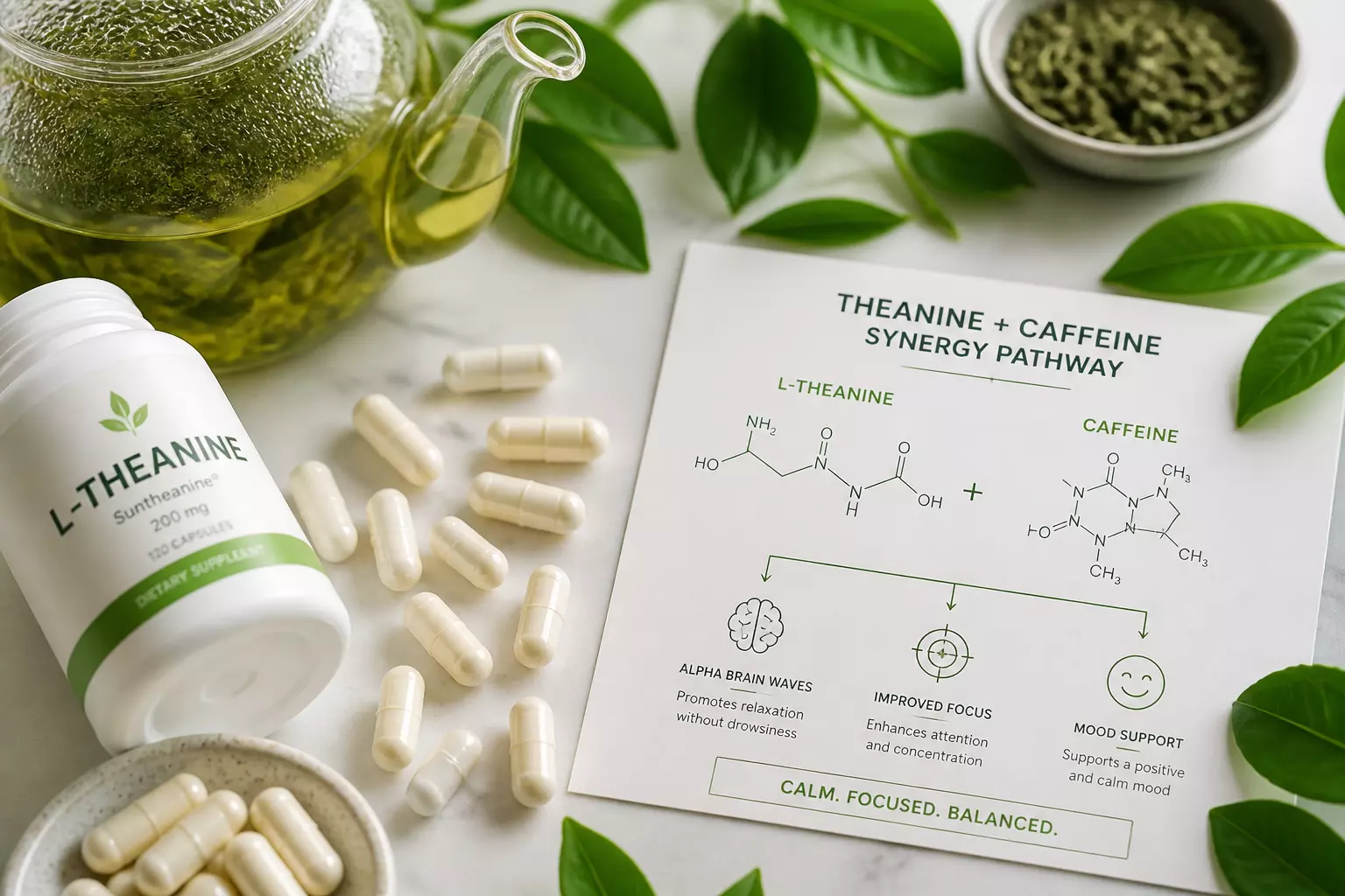 Theanine capsules tea leaves synergy science wellness