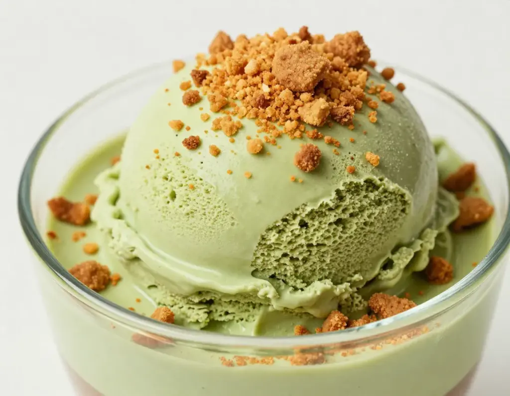Matcha cheesecake ice cream graham cracker crumb topping
