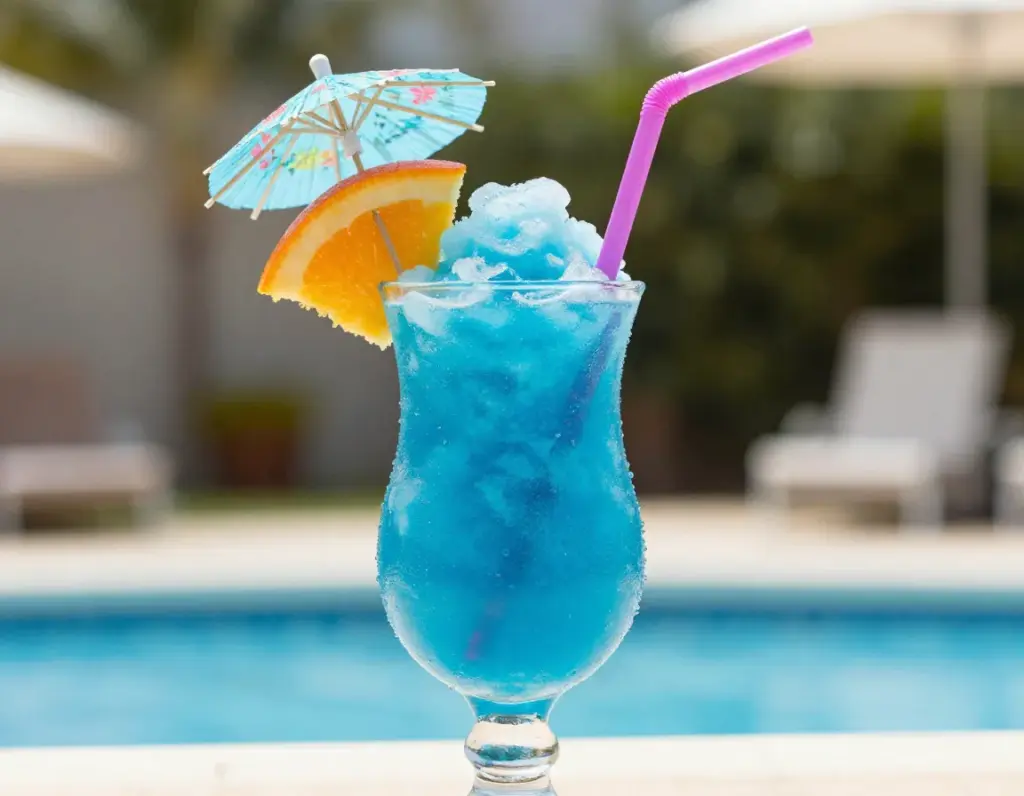 Frozen blue long island slush hurricane glass