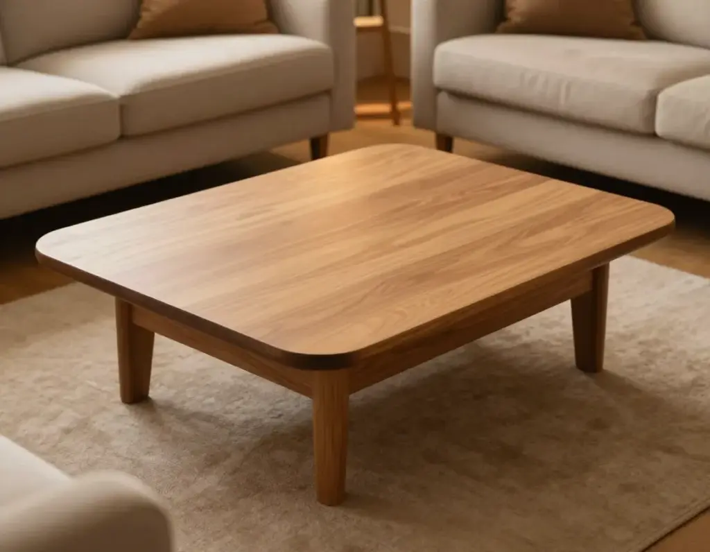Soft rectangle coffee table rounded corners family friendly design