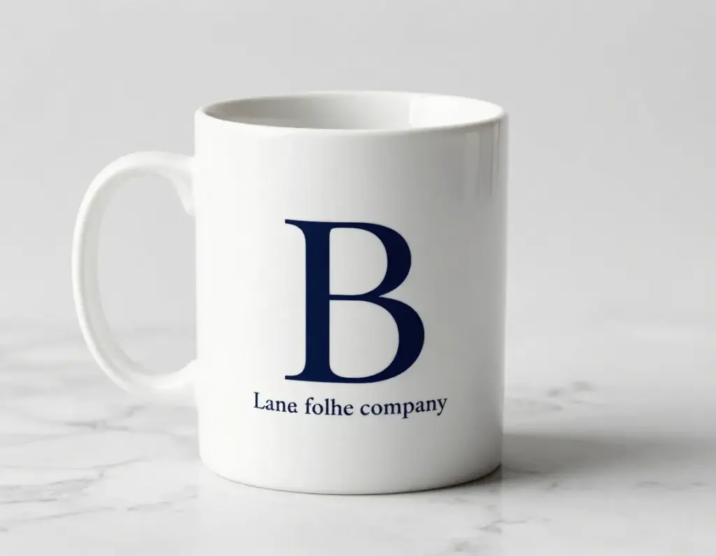 Elegant serif letter monogram on a sophisticated white coffee mug