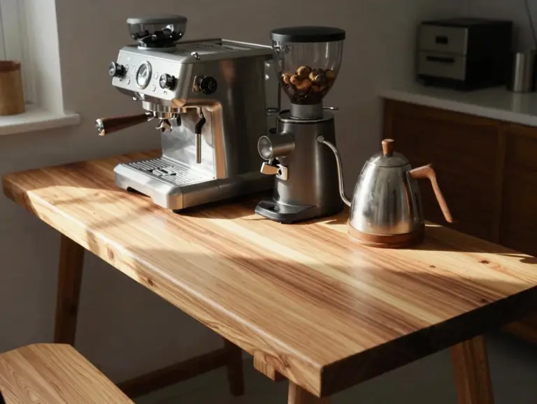 Featured Dedicated Butcher Block Coffee Station Table With Espresso Machine